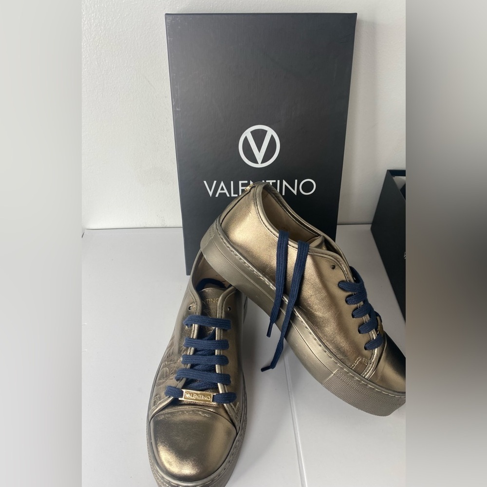 Valentino Womens Bronze Sneakers with Blue Laces - Picture 2 of 8